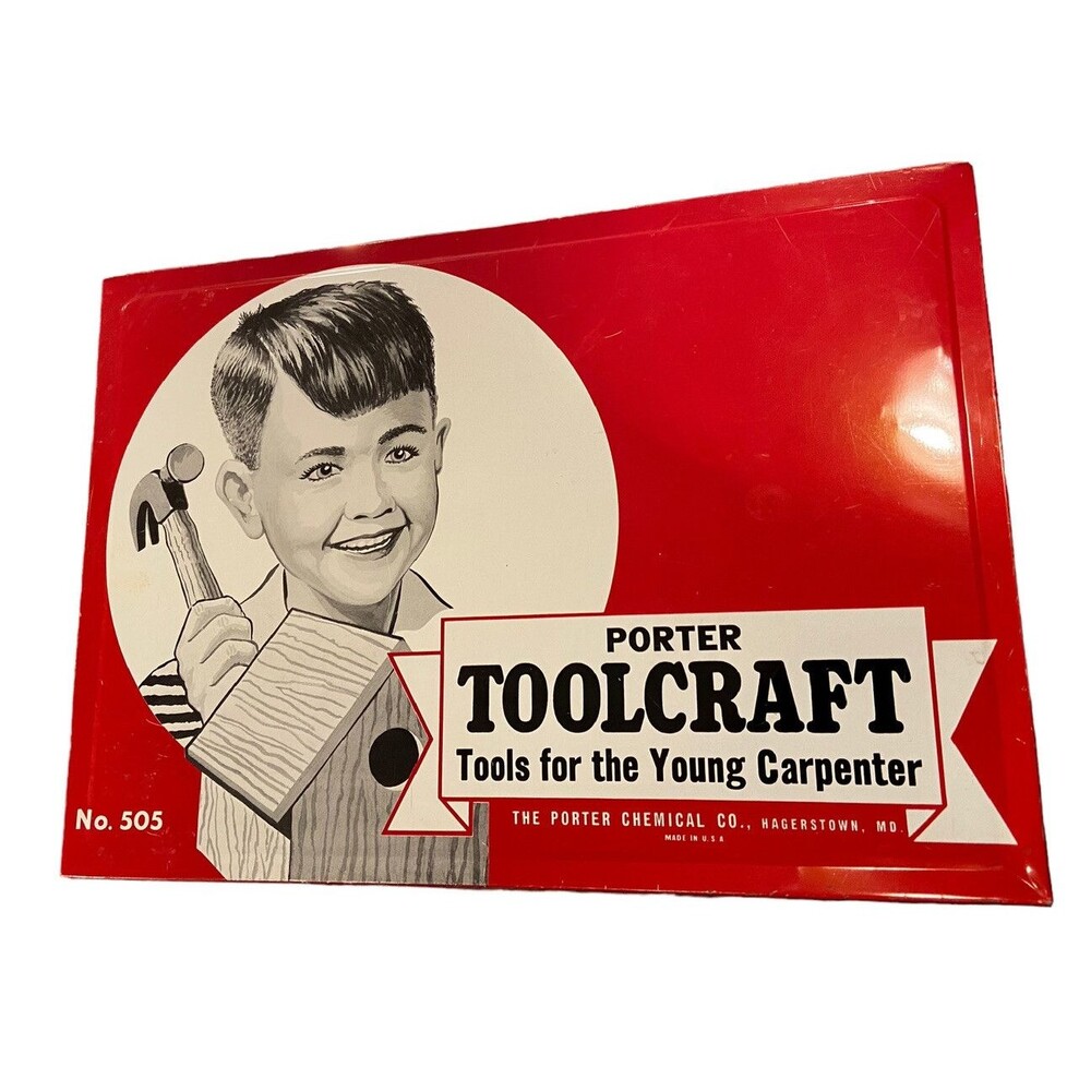 Vintage Metal The Porter Chemical Co Toolcraft Red Toy Tool Box #505 BOX ONLY